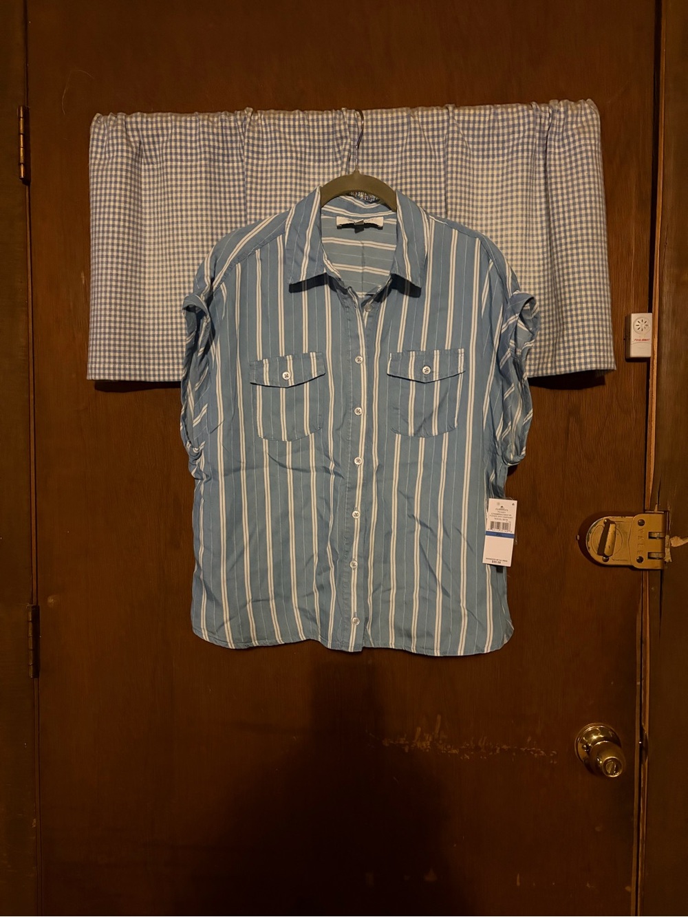 Women’s Blue and White Striped Button-Down Top